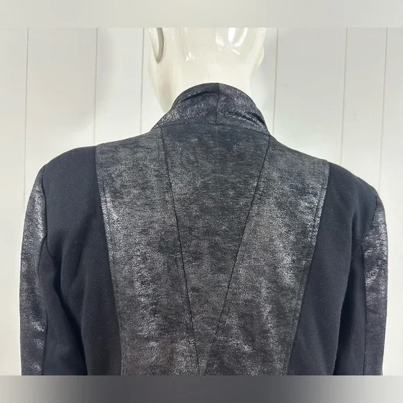 Cache Sz S Black Coated Drape Open Front Cardigan Sweater Side & Sleeve Zip - Picture 8 of 13
